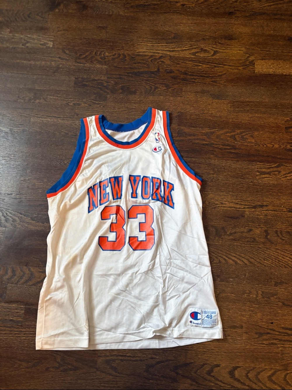 Champion White New York #33 Basketball Jersey with Blue and Orange Trim